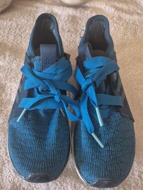 adidas Edge Lux Teal Blue Knit Training Shoes with Bright Blue Laces